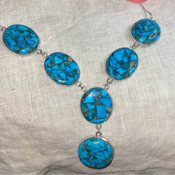 Kingman Turquoise natural gemstone multi-gem statement necklace